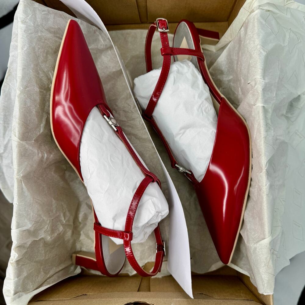 Dolce Vita Red Pointed T-Strap Low Heel Pumps - Picture 10 of 10